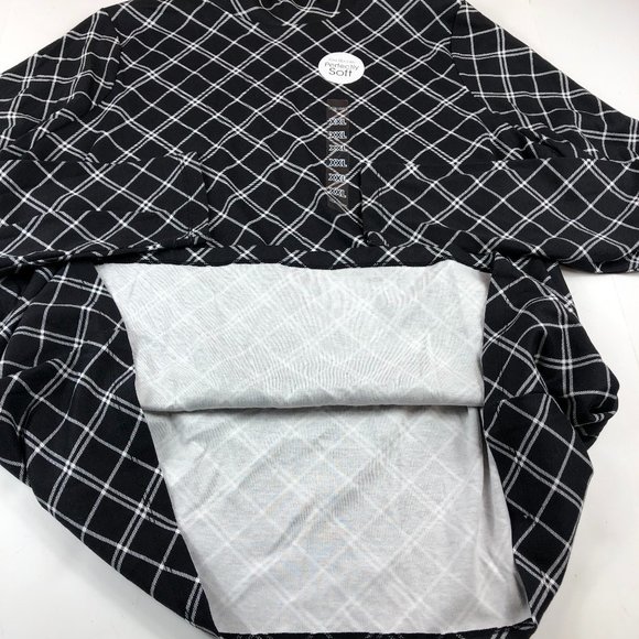 Kim Rogers Perfectly Soft Cotton Black & White Argyle Print Mock Neck Top - Picture 9 of 10